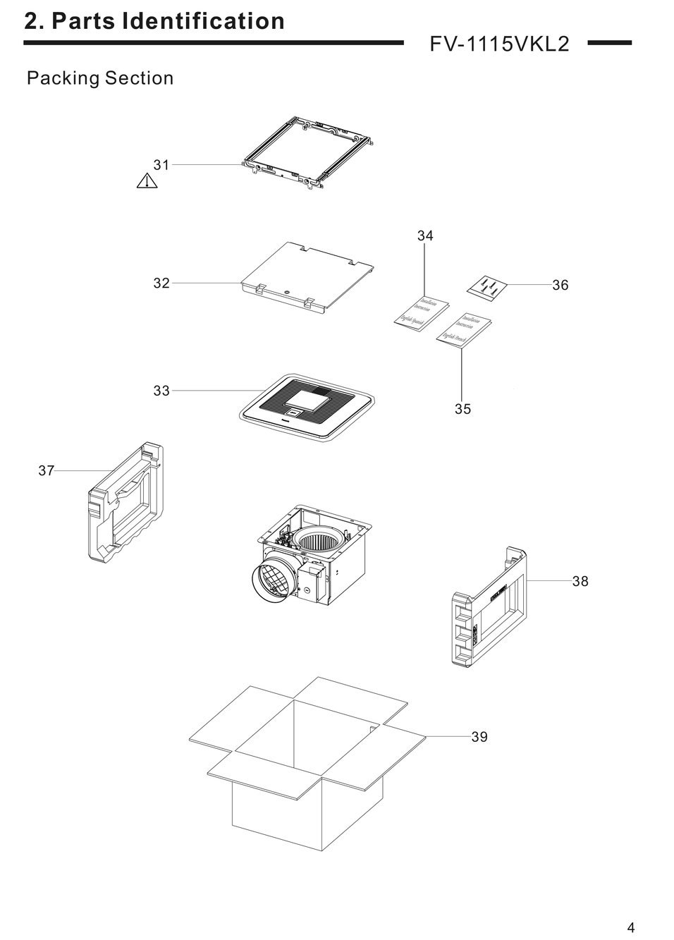 03 Packing Section Diagram and Parts List for FV-1115VKL2  Panasonic Bath & Ventilation Fan