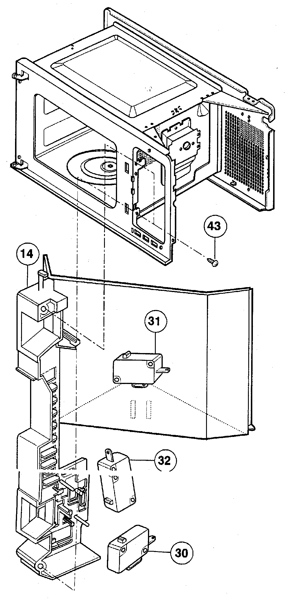 Latch board parts Diagram and Parts List for NN-S732BL  Panasonic Microwave