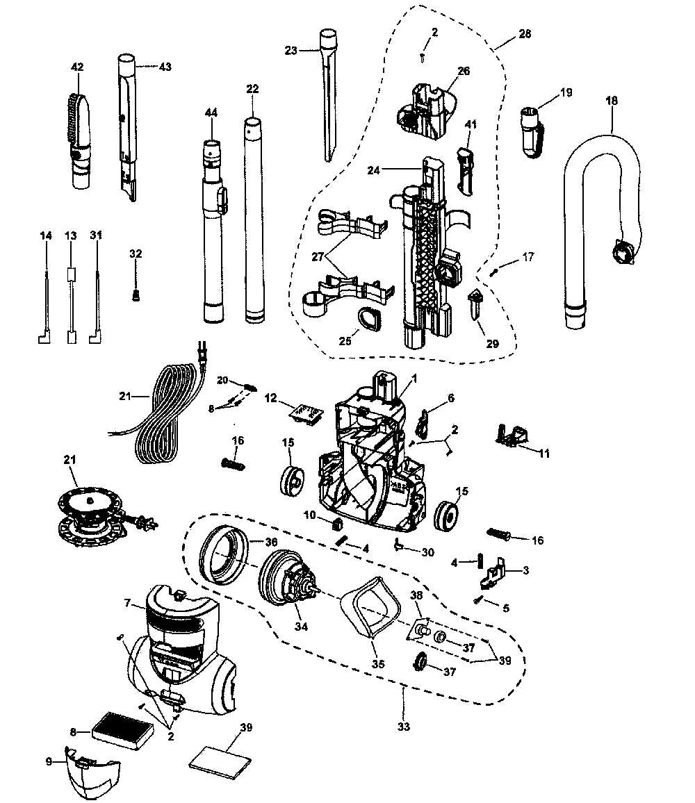 Main body Diagram and Parts List for MC-UL427-00  Panasonic Upright Vacuum