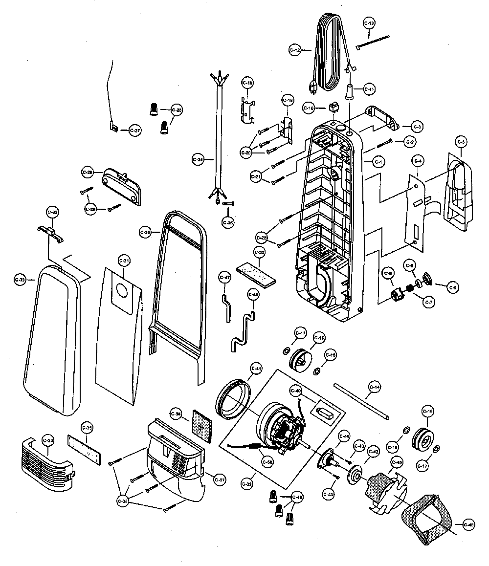 Body/motor housing/motor Diagram and Parts List for MC-V325  Panasonic Upright Vacuum