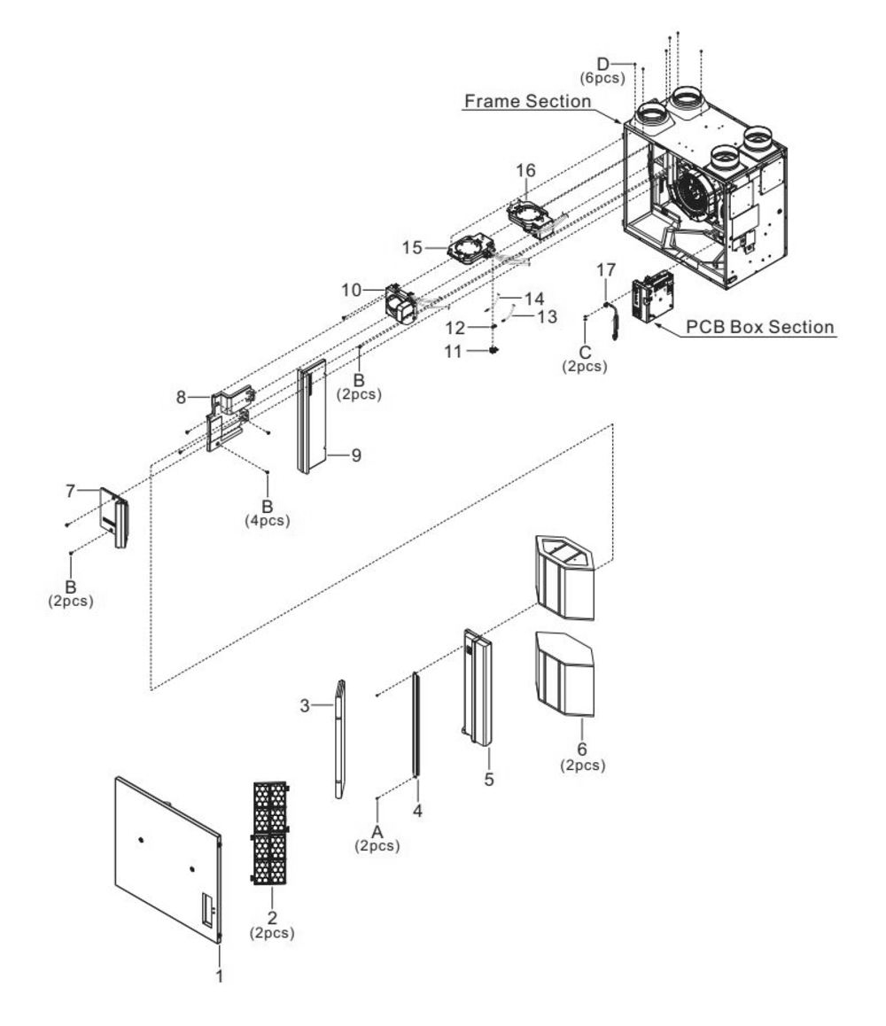 Main Body Diagram and Parts List for FV-20VEC1  Panasonic Air Purifier