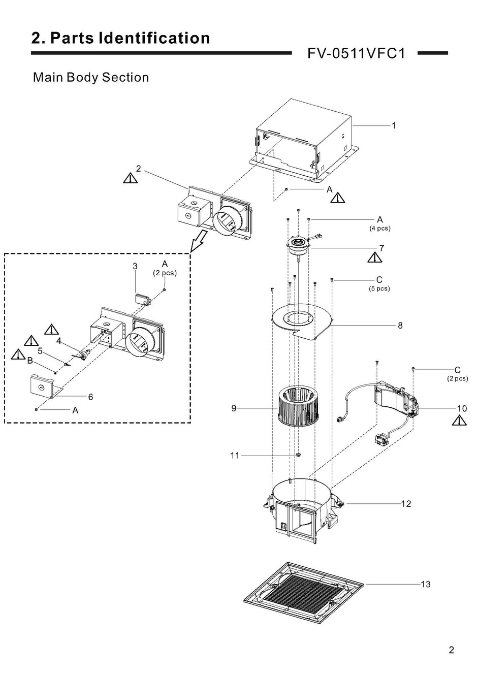 01 Main Body Section Diagram and Parts List for FV-0511VFC1  Panasonic Bath & Ventilation Fan