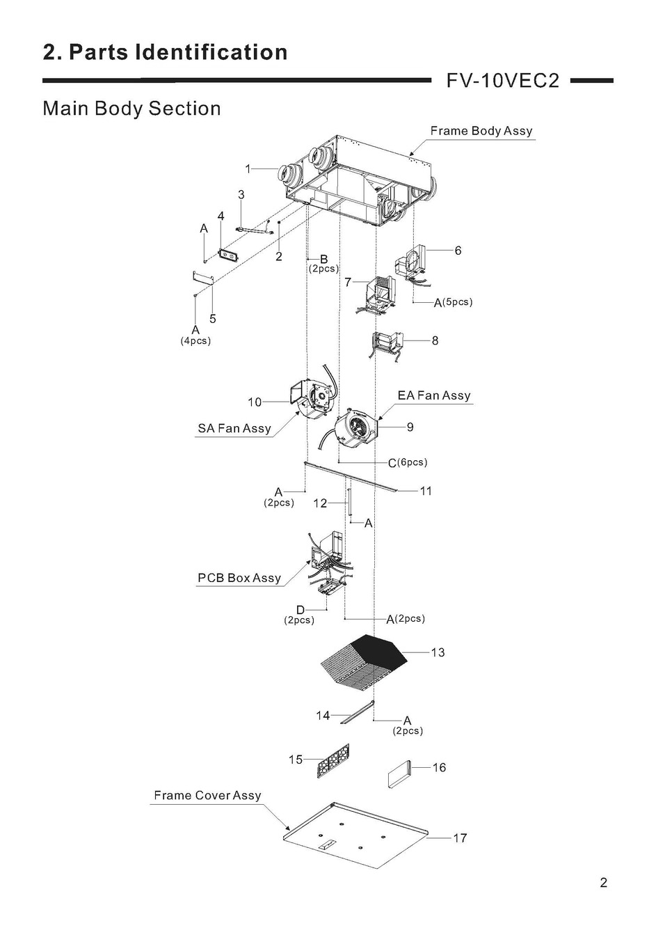 01 Main Body Section Diagram and Parts List for FV-10VEC2  Panasonic Air Purifier