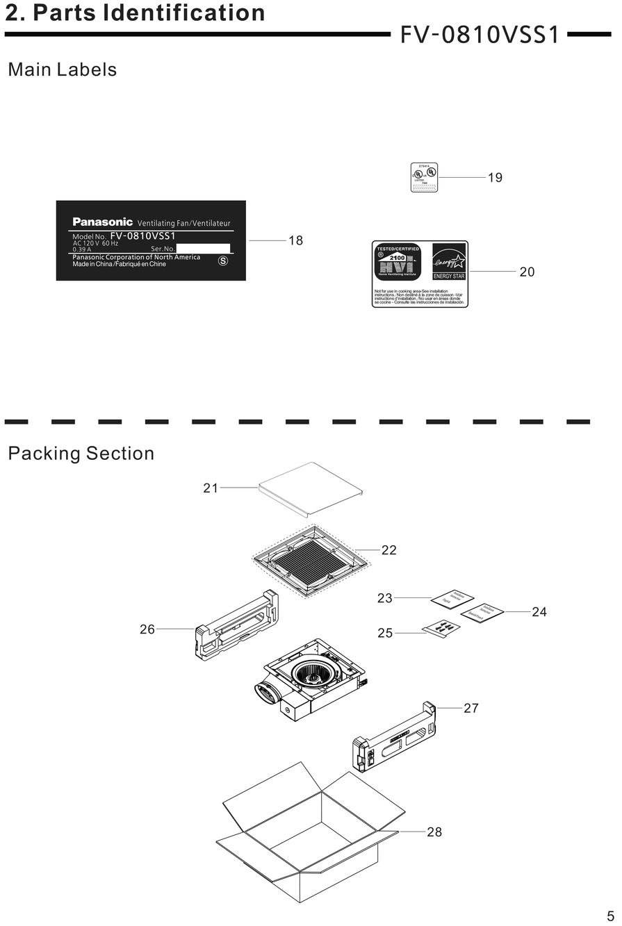 02 Packing Section Diagram and Parts List for FV-0810VSS1  Panasonic Bath & Ventilation Fan