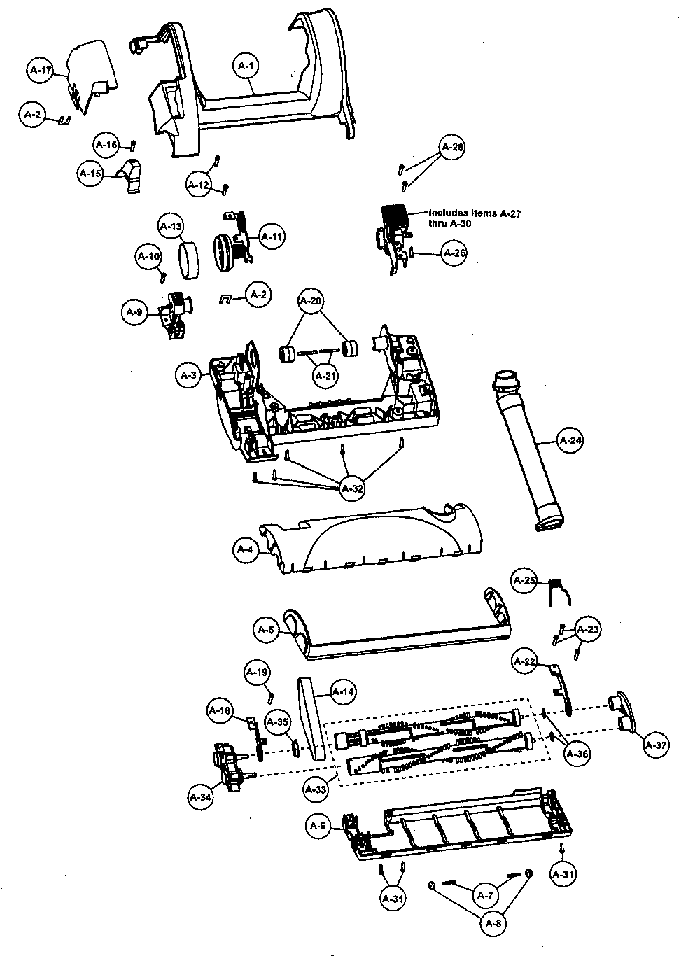 Nozzle housing Diagram and Parts List for MC-V758200  Panasonic Upright Vacuum