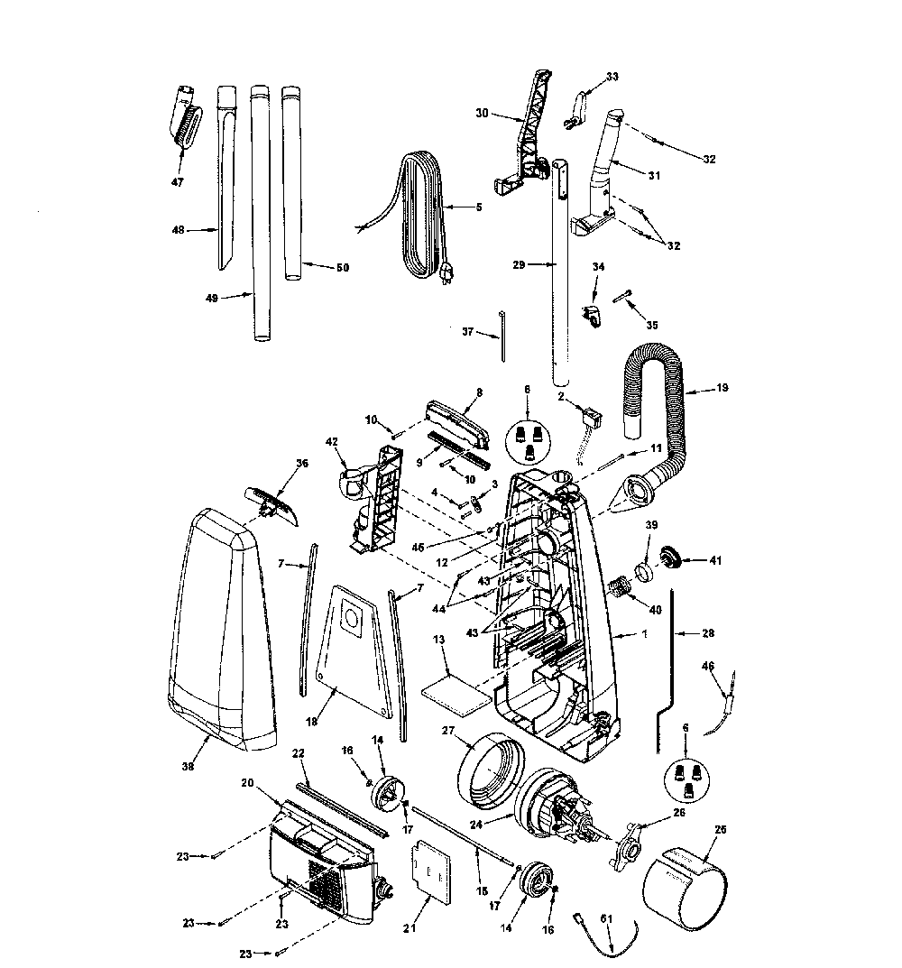Main body Diagram and Parts List for MC-UG223-00  Panasonic Upright Vacuum