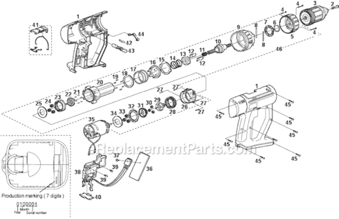 Page A Diagram and Parts List for EY6932  Panasonic Hammer Drill