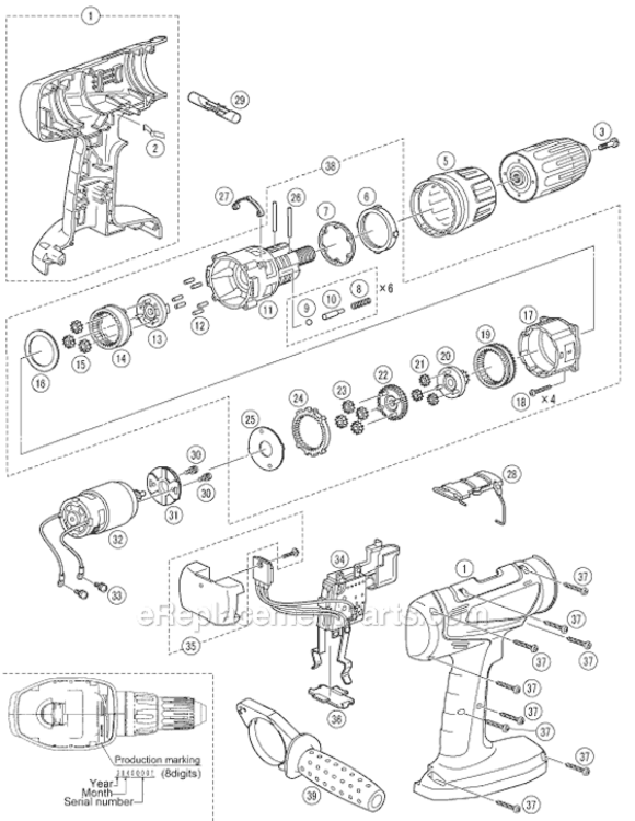 Page A Diagram and Parts List for EY6950  Panasonic Hammer Drill