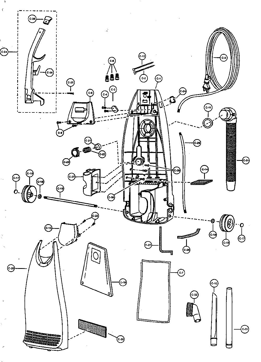 Body Diagram and Parts List for MC-V5726-00  Panasonic Upright Vacuum