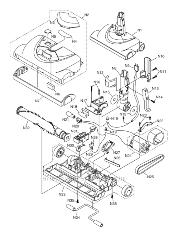 Nozzle Assembly Diagram and Parts List for MC-CG887-ZU21 Royal Blue Panasonic Upright Vacuum