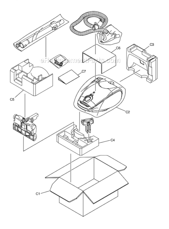 Packing Instructions And Packing List Diagram and Parts List for MC-CG887-ZU21 Royal Blue Panasonic Upright Vacuum