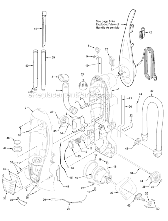 Page A Diagram and Parts List for MC-V5485-01  Panasonic Upright Vacuum