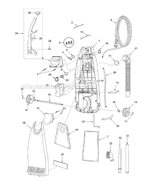 Page A Diagram and Parts List for MC-V5745-01  Panasonic Upright Vacuum