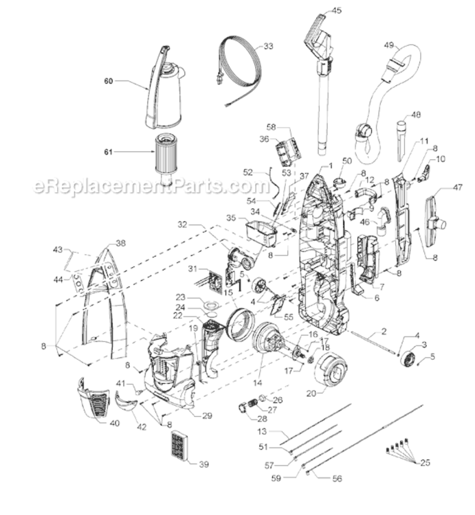 Page B Diagram and Parts List for MC-V7721-00  Panasonic Upright Vacuum