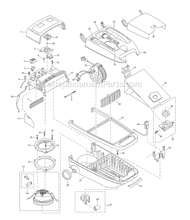 Page B Diagram and Parts List for MC-V9634C-00  Panasonic Upright Vacuum