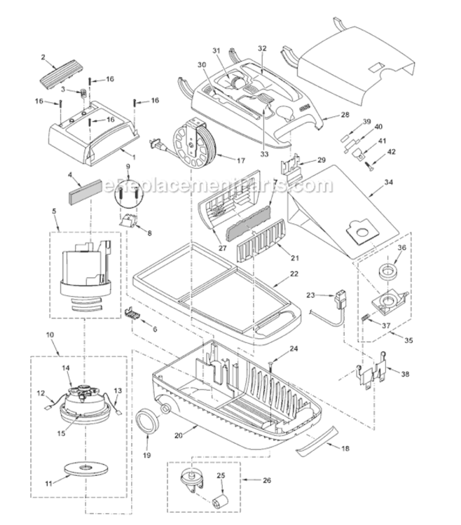 Page B Diagram and Parts List for MC-V9641-00  Panasonic Upright Vacuum