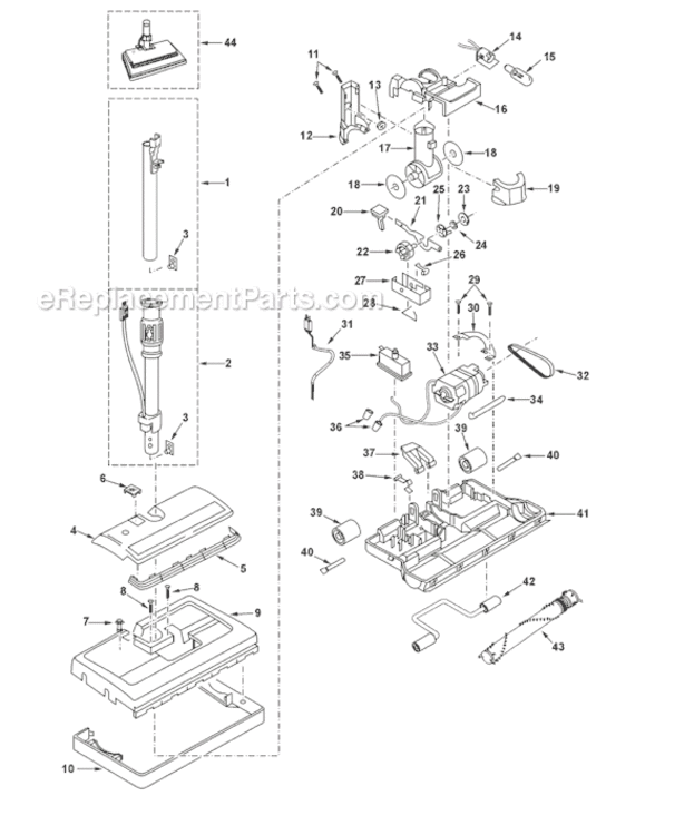 Page A Diagram and Parts List for MC-V9644-00  Panasonic Upright Vacuum