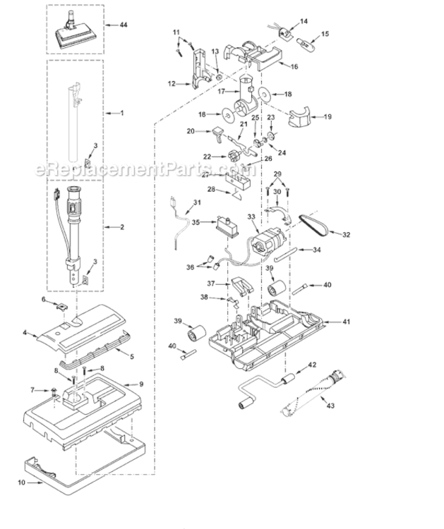Page A Diagram and Parts List for MC-V9644-02  Panasonic Upright Vacuum