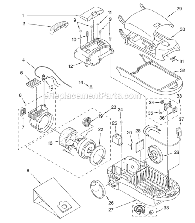 Page B Diagram and Parts List for MC-V9658-00  Panasonic Upright Vacuum