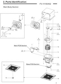 01 Main Body Section Diagram and Parts List for FV-1115VK2  Panasonic Bath & Ventilation Fan