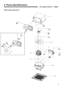 01 Main Body Section Diagram and Parts List for FV-0511VFC1  Panasonic Bath & Ventilation Fan
