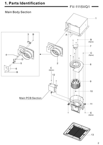 01 Main Body Section Diagram and Parts List for FV-1115VQ1  Panasonic Bath & Ventilation Fan