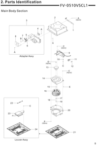 01 Main Body Section Diagram and Parts List for FV-0510VSCL1  Panasonic Bath & Ventilation Fan