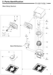 01 Main Body Section Diagram and Parts List for FV-0511VQL1  Panasonic Bath & Ventilation Fan