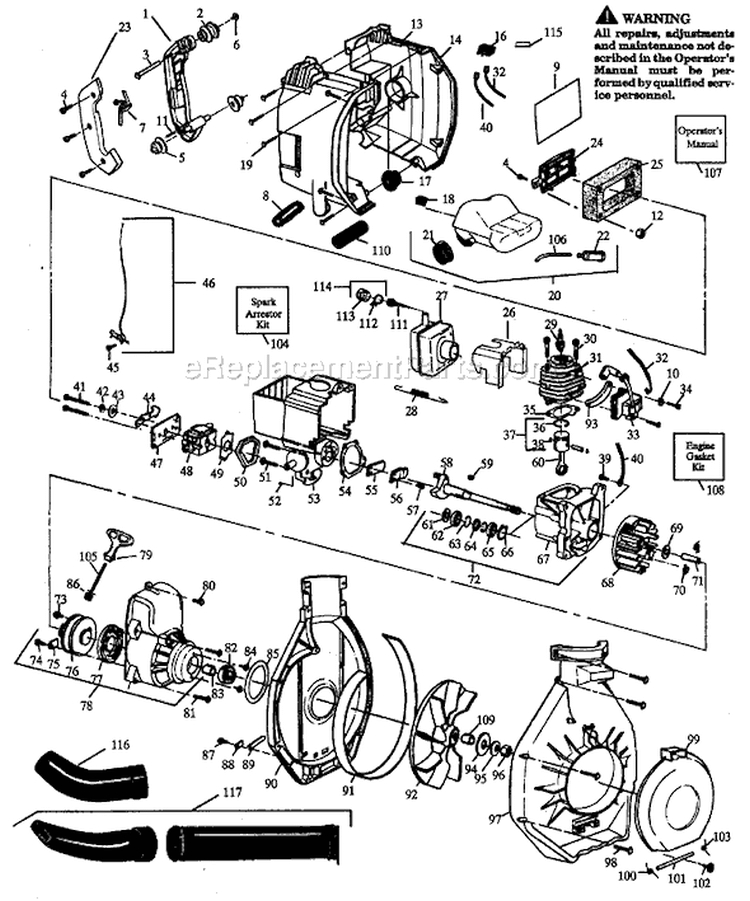Page A Diagram and Parts List for GB351  Paramount Leaf Blower / Vacuum