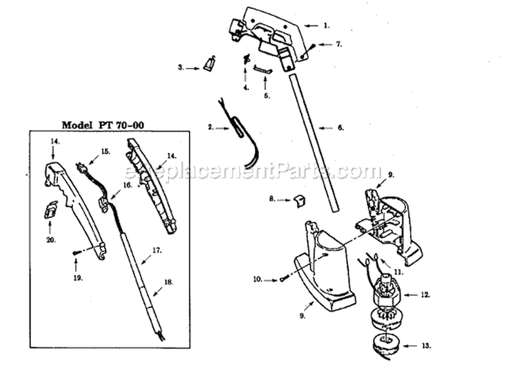 Page A Diagram and Parts List for PT70-02  Paramount Trimmer