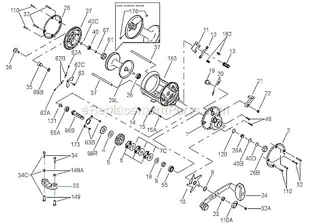 Page A Diagram and Parts List for 545GS  Penn Conventional Reels
