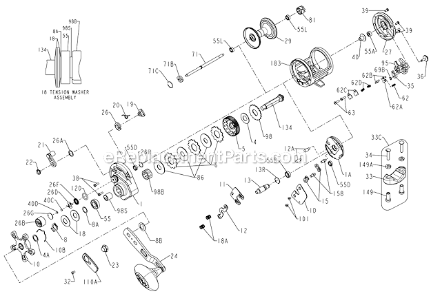 Page A Diagram and Parts List for TRQ15B  Penn Conventional Reels
