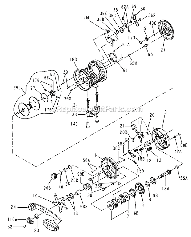 Page A Diagram and Parts List for 975CS  Penn Conventional Reels