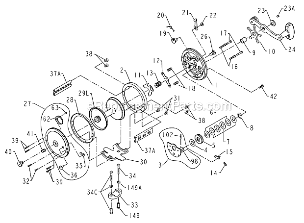 Page A Diagram and Parts List for 500L  Penn Conventional Reels