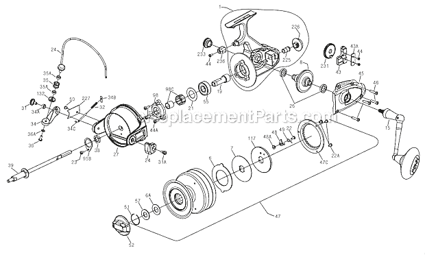 Page A Diagram and Parts List for 950SSM  Penn Spinning Reels
