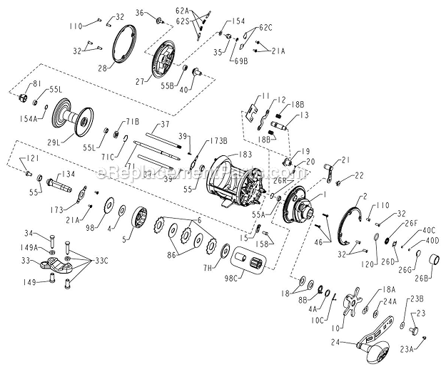 Page A Diagram and Parts List for SQL25N  Penn Conventional Reels
