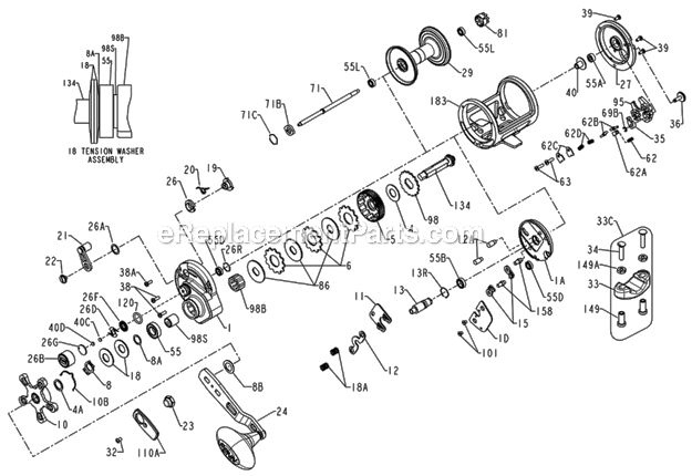 Page A Diagram and Parts List for TRQ25B  Penn Conventional Reels