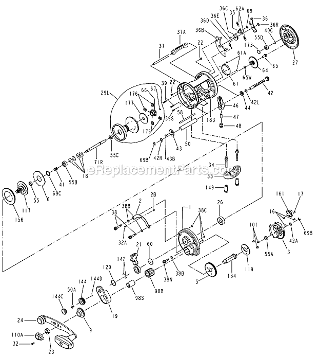 Page A Diagram and Parts List for 975LD  Penn Conventional Reels