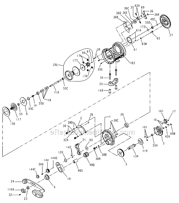 Page A Diagram and Parts List for 975CSLD  Penn Conventional Reels