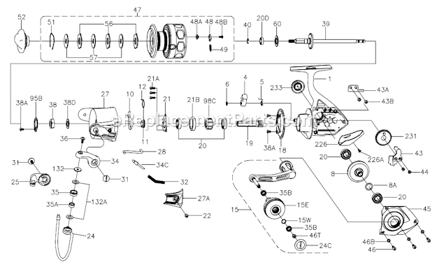 Page A Diagram and Parts List for CFT5000  Penn Spinning Reels