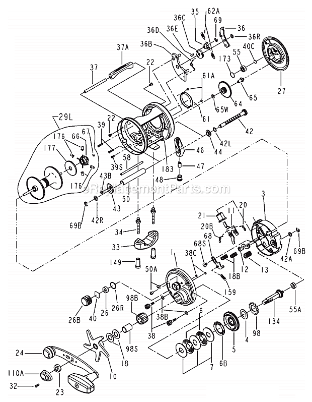 Page A Diagram and Parts List for 975  Penn Conventional Reels