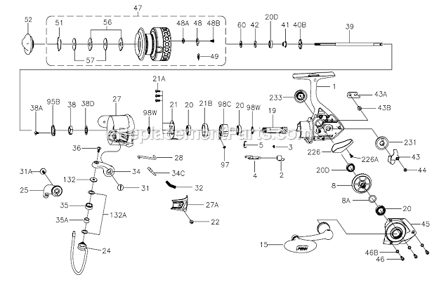 Page A Diagram and Parts List for BTLII2500  Penn Spinning Reels