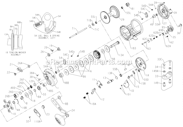 Page A Diagram and Parts List for TRQ40B  Penn Conventional Reels
