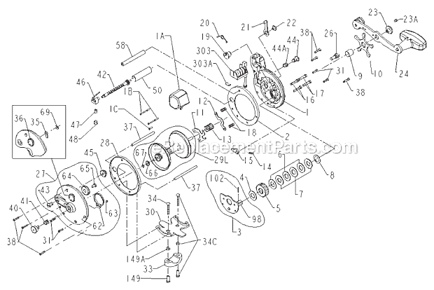 Page A Diagram and Parts List for 209LC  Penn Conventional Reels