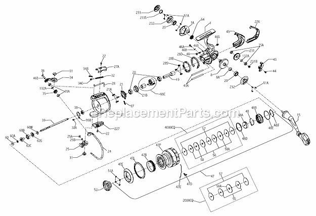 Page A Diagram and Parts List for CQ4000  Penn Spinning Reels