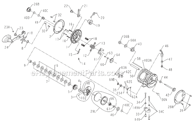 Page A Diagram and Parts List for 321GT2  Penn Conventional Reels