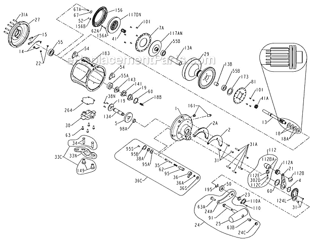 Page A Diagram and Parts List for 50VW  Penn Conventional Reels