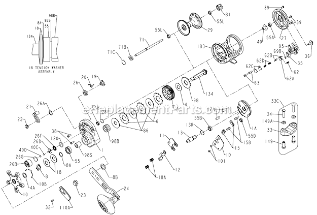 Page A Diagram and Parts List for TRQ12B  Penn Conventional Reels