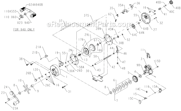 Page A Diagram and Parts List for 940XP  Penn Conventional Reels