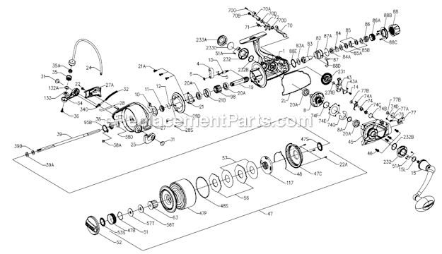 Page A Diagram and Parts List for SSV8500LL  Penn Spinning Reels